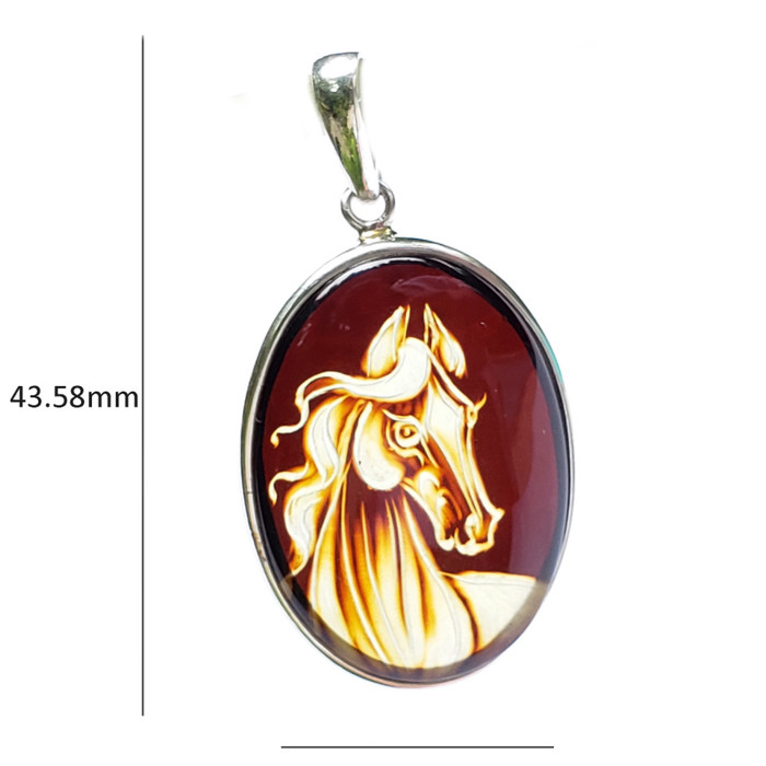 Hand Carved Horse Amber Pendant