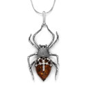  Cognac Amber Sterling Silver Spider Pendant 