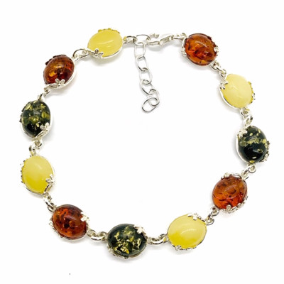 Multi Color Amber Flower Design Silver 